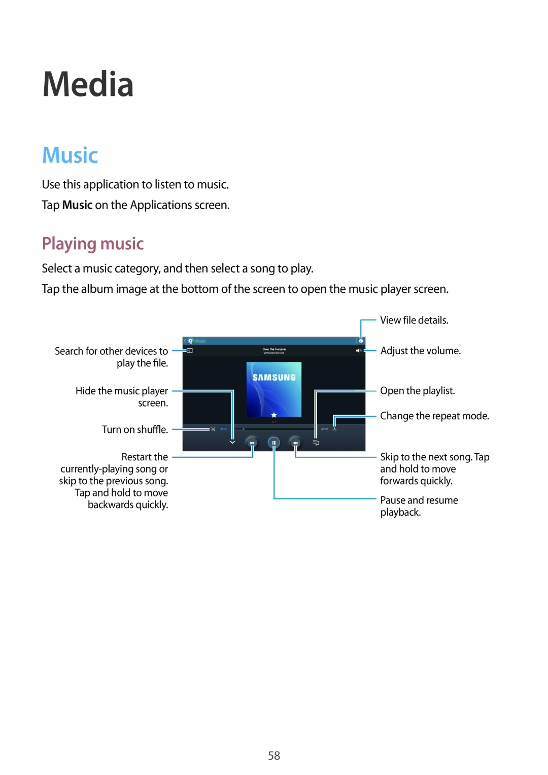 Samsung GT-P5220GNENEE, GT-P5220ZWASEB, GT-P5220ZWAVD2, GT-P5220MKADBT, GT-P5220ZWADTM manual Media, Music, Playing music 