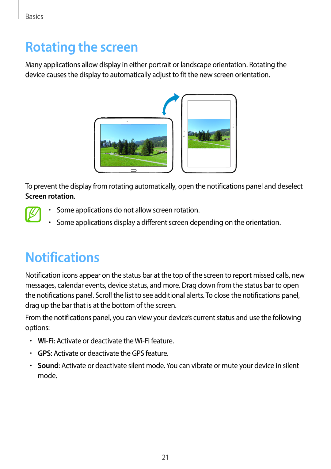 Samsung GT-P5220ZWAAUT, GT-P5220ZWASEB, GT-P5220ZWAVD2, GT-P5220MKADBT, GT-P5220ZWADTM Rotating the screen, Notifications 