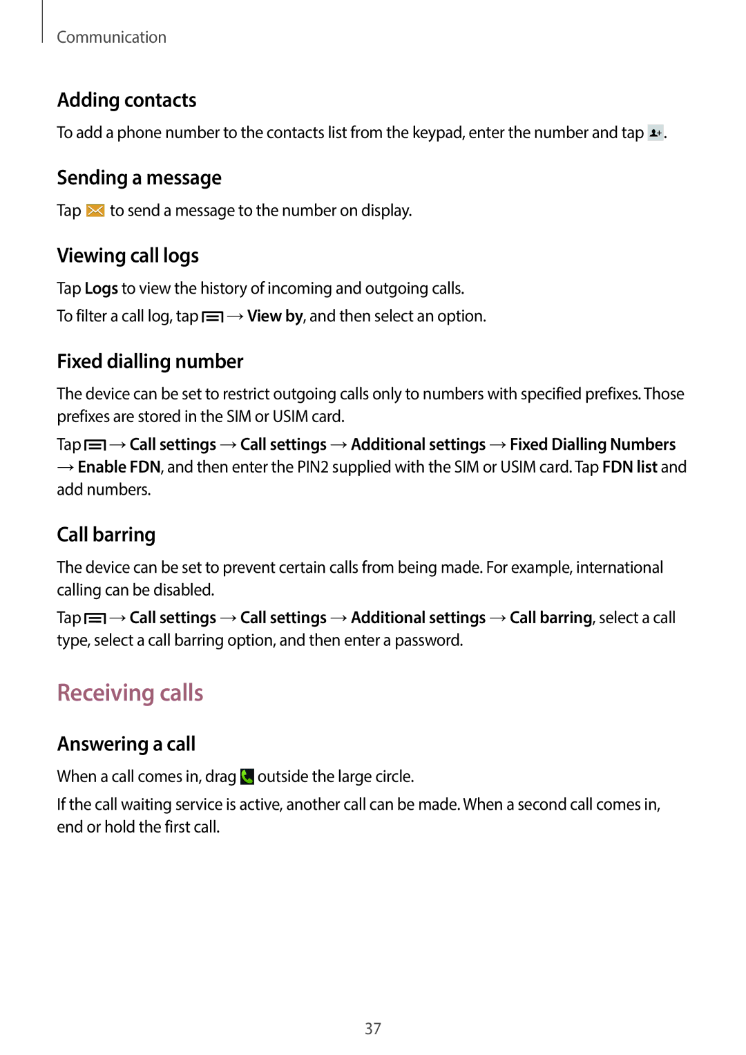 Samsung GT-P5220GNAAMN, GT-P5220ZWASEB, GT-P5220ZWAVD2, GT-P5220MKADBT, GT-P5220ZWADTM, GT-P5220MKATMN manual Receiving calls 