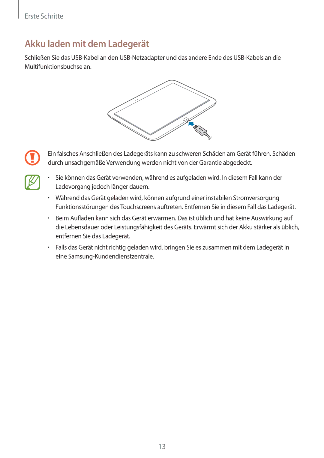 Samsung GT-P5220ZWADBT, GT-P5220ZWASEB, GT-P5220ZWAVD2, GT-P5220MKADBT, GT-P5220ZWADTM manual Akku laden mit dem Ladegerät 