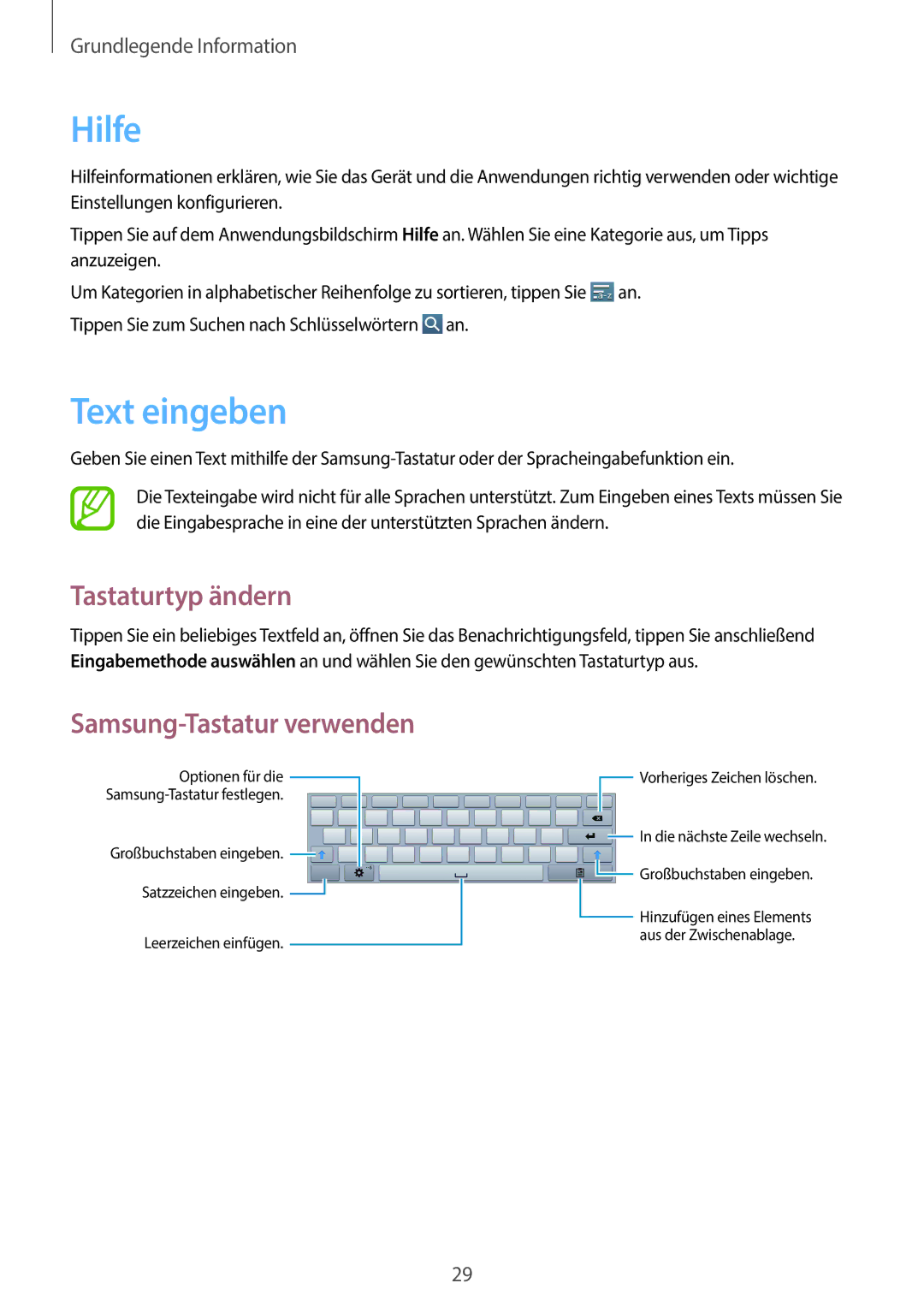 Samsung GT-P5220ZWADBT, GT-P5220ZWASEB, GT-P5220ZWAVD2 Hilfe, Text eingeben, Tastaturtyp ändern, Samsung-Tastatur verwenden 