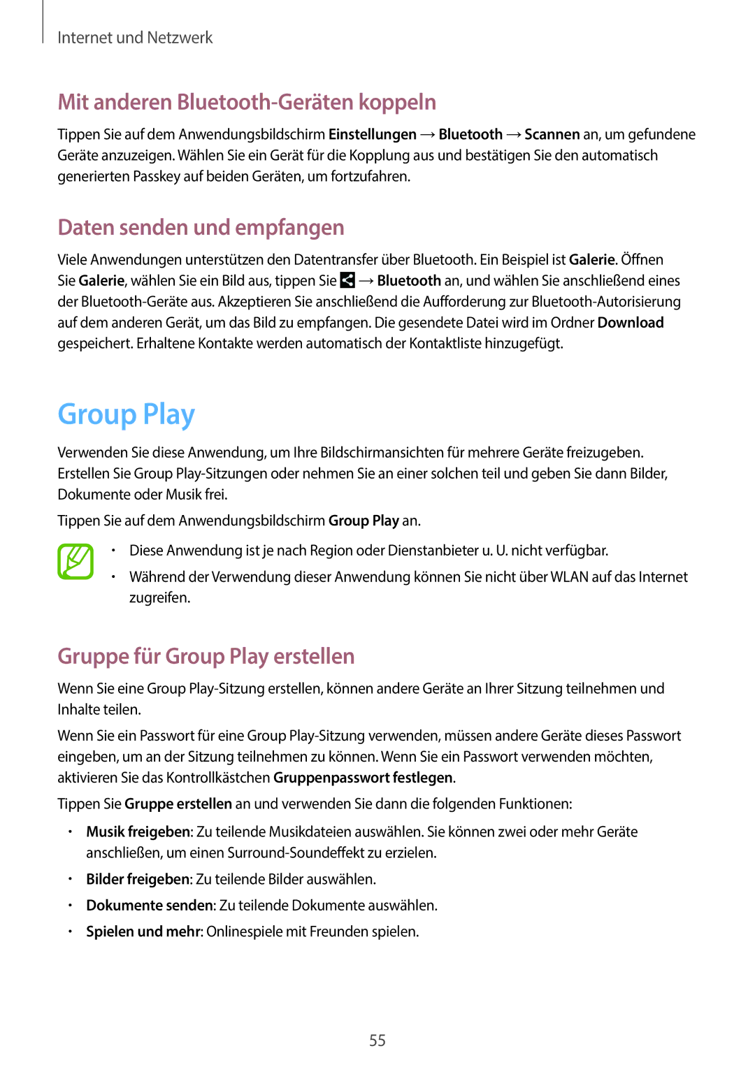 Samsung GT-P5220ZWASFR, GT-P5220ZWASEB manual Group Play, Mit anderen Bluetooth-Geräten koppeln, Daten senden und empfangen 