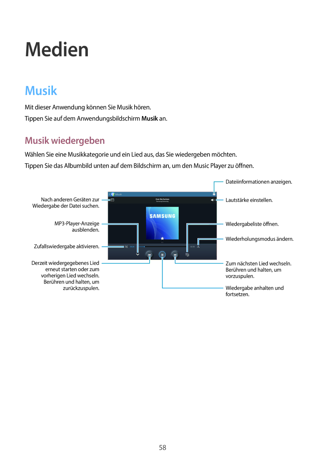 Samsung GT-P5220MKADBT, GT-P5220ZWASEB, GT-P5220ZWAVD2, GT-P5220ZWADTM, GT-P5220MKATMN manual Medien, Musik wiedergeben 