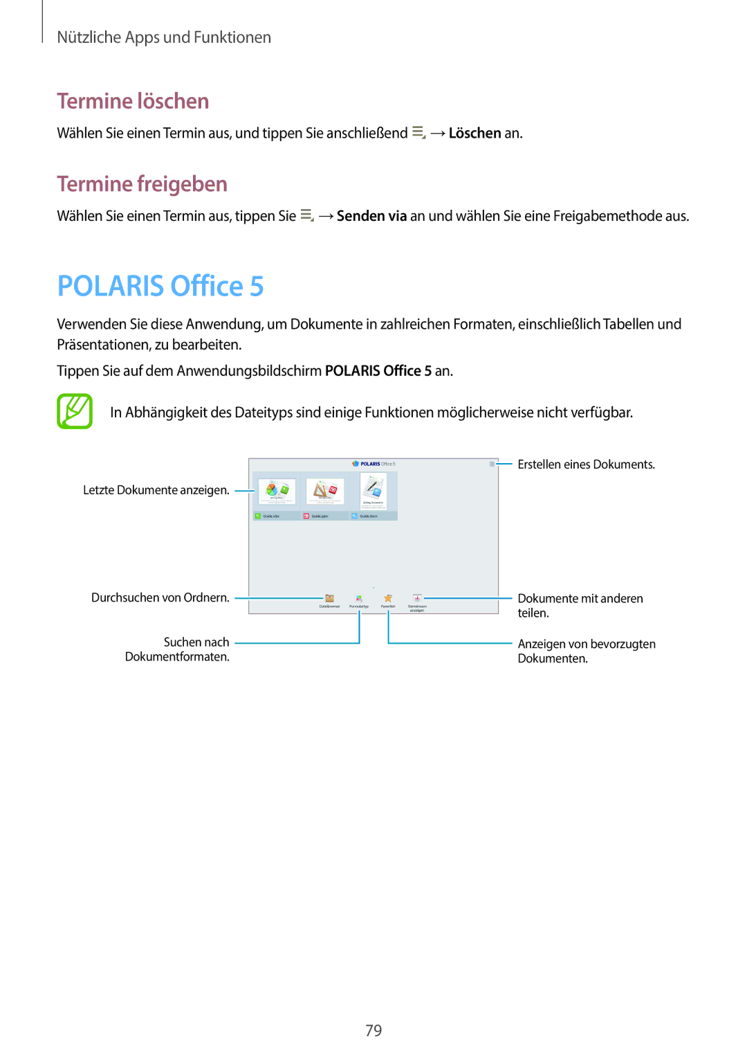 Samsung GT-P5220ZWASFR, GT-P5220ZWASEB, GT-P5220ZWAVD2, GT-P5220MKADBT Polaris Office, Termine löschen, Termine freigeben 