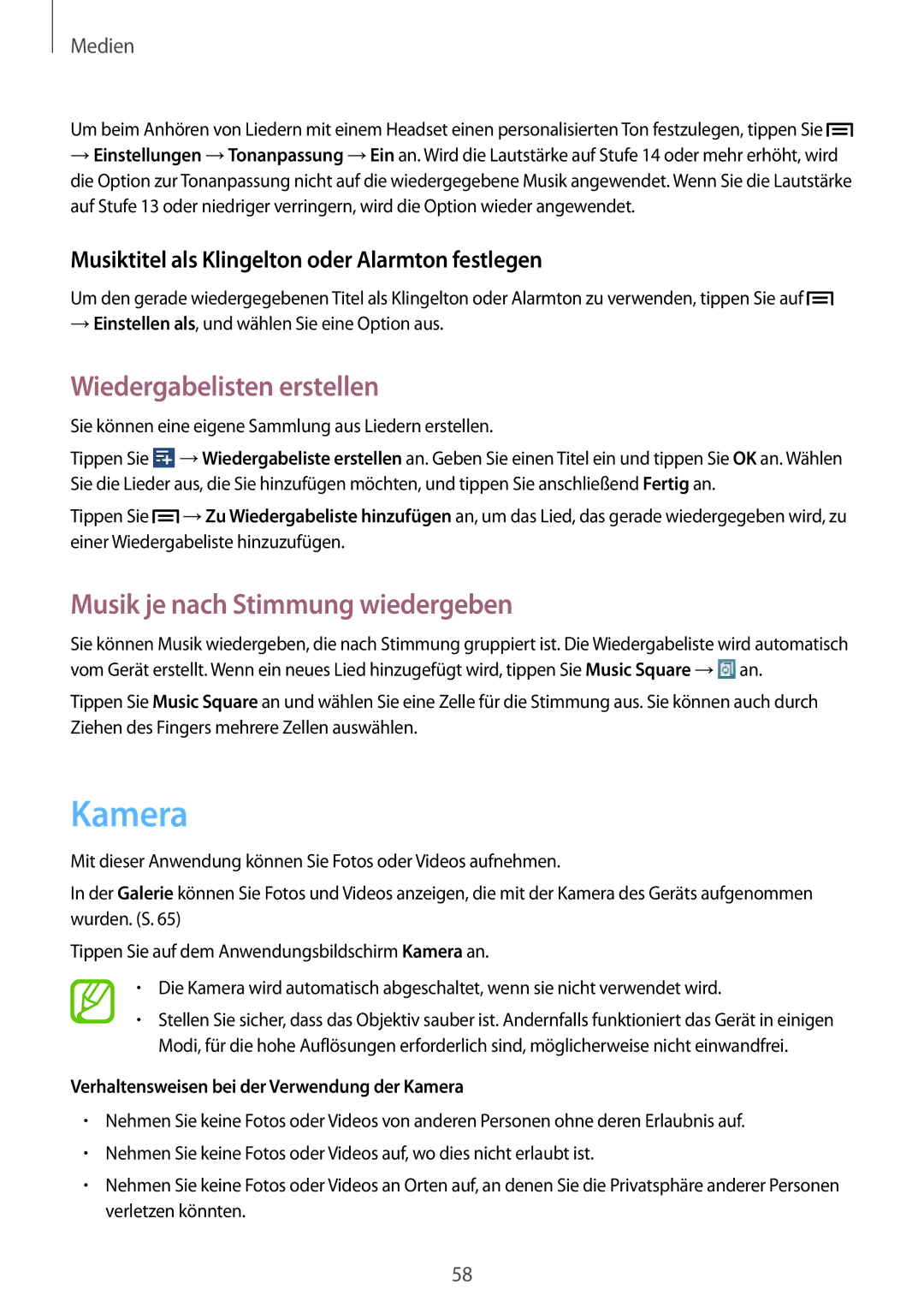 Samsung GT-P5220MKADBT, GT-P5220ZWASEB manual Kamera, Wiedergabelisten erstellen, Musik je nach Stimmung wiedergeben 