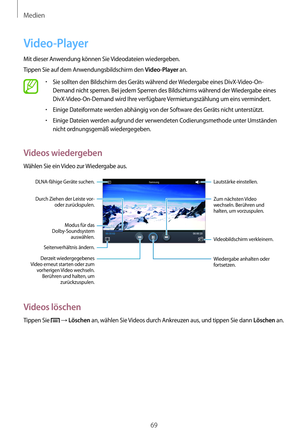 Samsung GT-P5220ZWADBT, GT-P5220ZWASEB, GT-P5220ZWAVD2, GT-P5220MKADBT, GT-P5220ZWADTM manual Video-Player, Videos löschen 