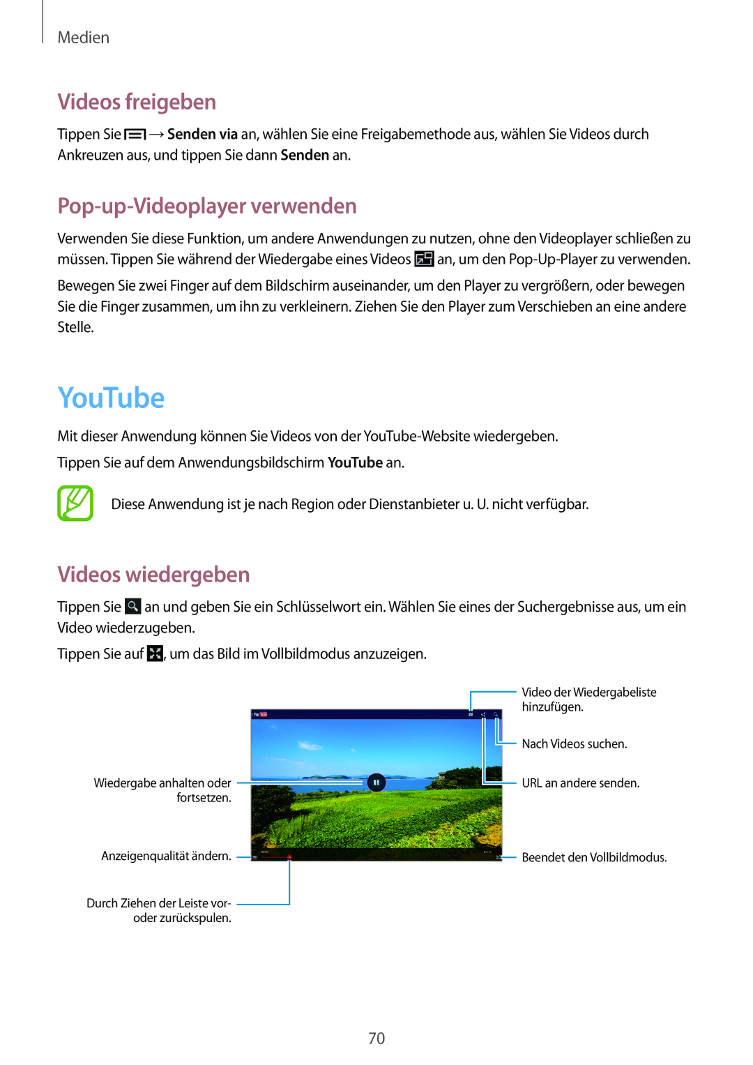 Samsung GT-P5220MKASEB, GT-P5220ZWASEB, GT-P5220ZWAVD2 manual YouTube, Videos freigeben, Pop-up-Videoplayer verwenden 