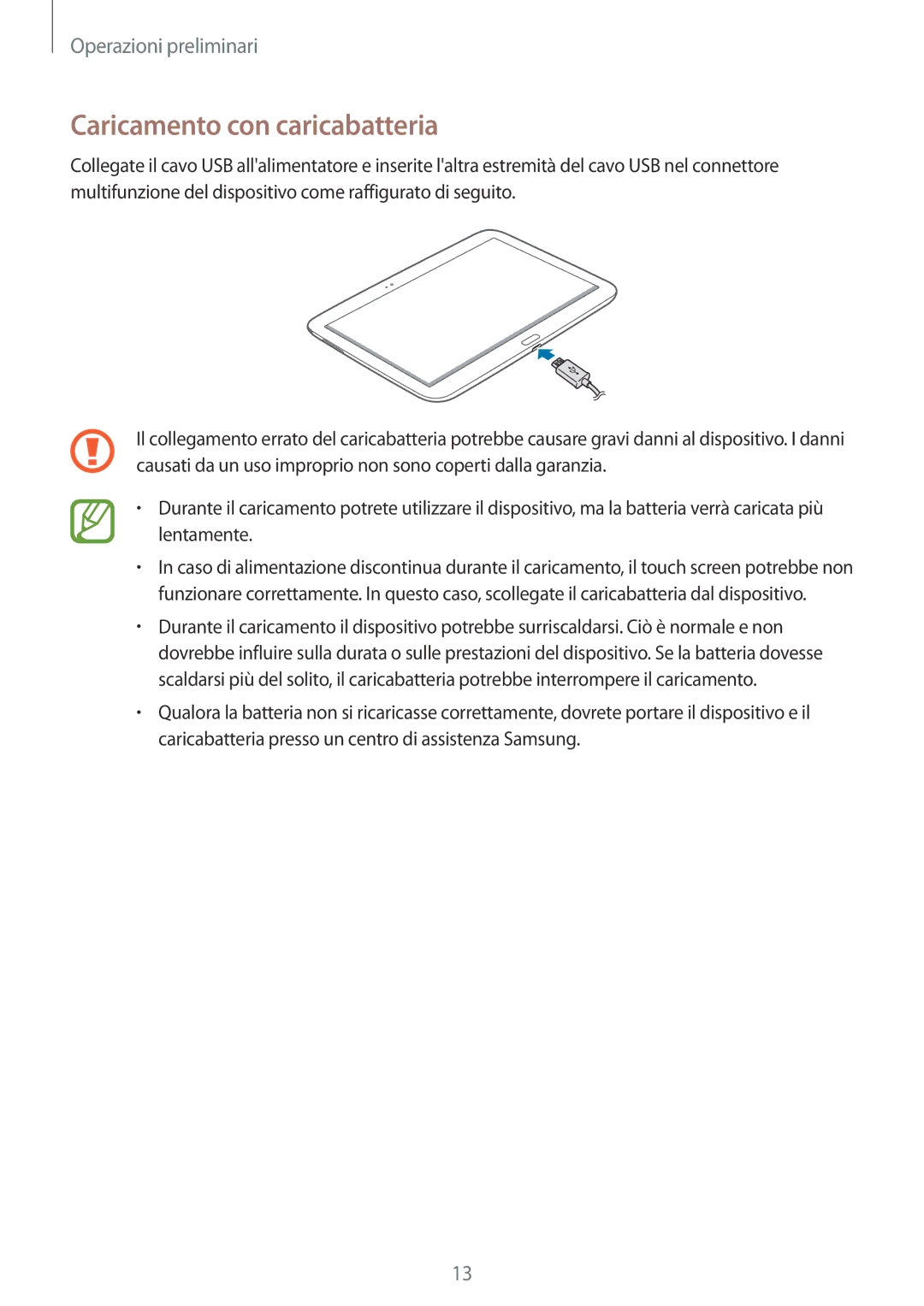 Samsung GT-P5220ZWATIM manual Caricamento con caricabatteria 