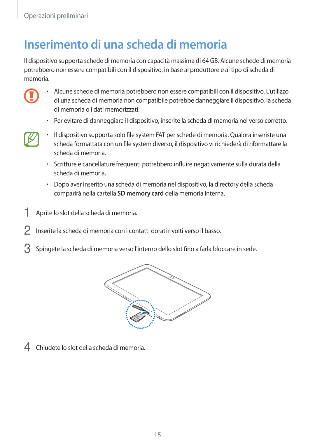 Samsung GT-P5220ZWATIM manual Inserimento di una scheda di memoria 