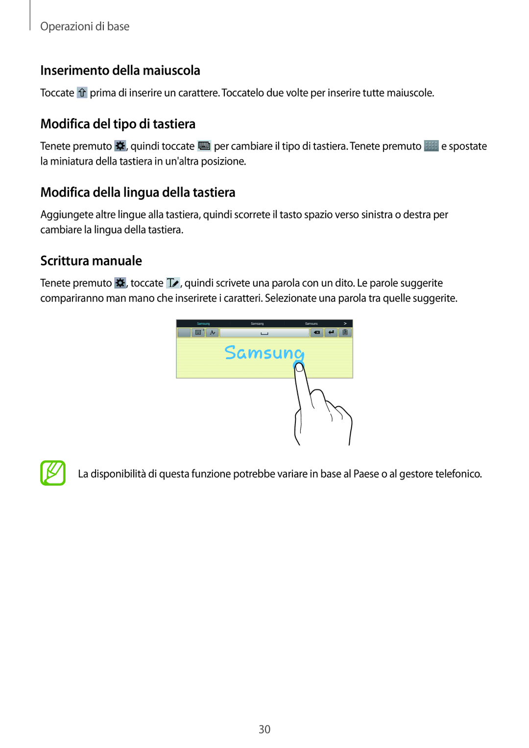 Samsung GT-P5220ZWATIM Inserimento della maiuscola, Modifica del tipo di tastiera, Modifica della lingua della tastiera 