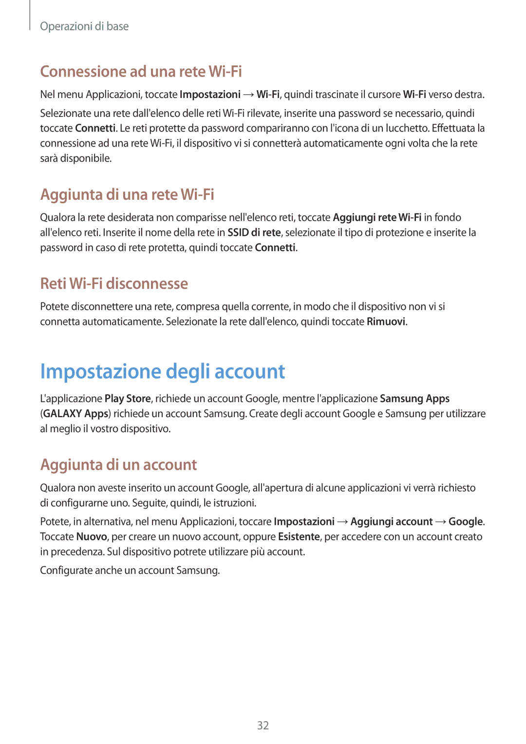 Samsung GT-P5220ZWATIM manual Impostazione degli account, Connessione ad una rete Wi-Fi, Aggiunta di una rete Wi-Fi 