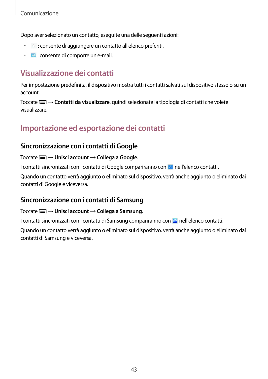 Samsung GT-P5220ZWATIM manual Visualizzazione dei contatti, Importazione ed esportazione dei contatti 