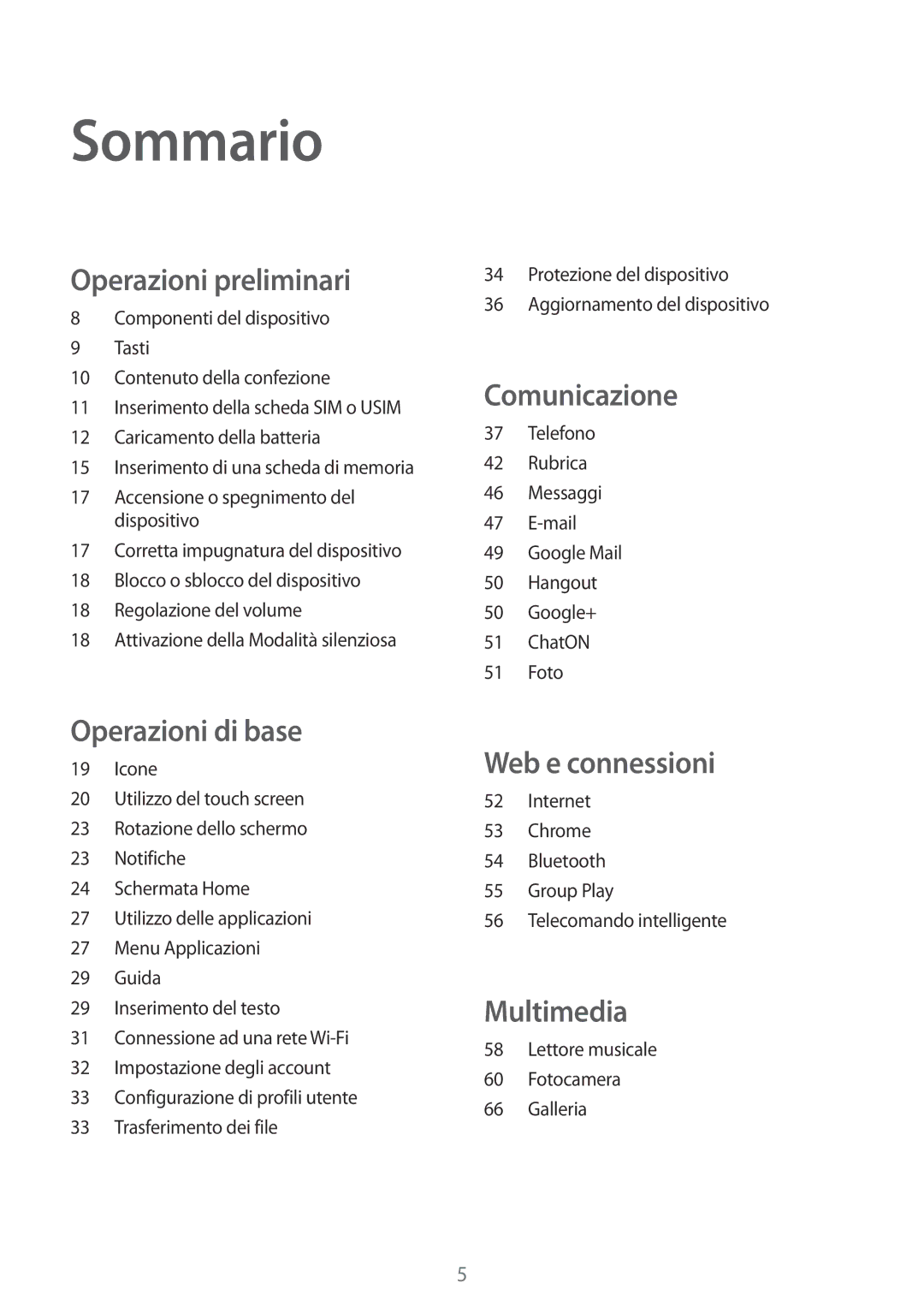 Samsung GT-P5220ZWATIM manual Sommario, Operazioni preliminari 