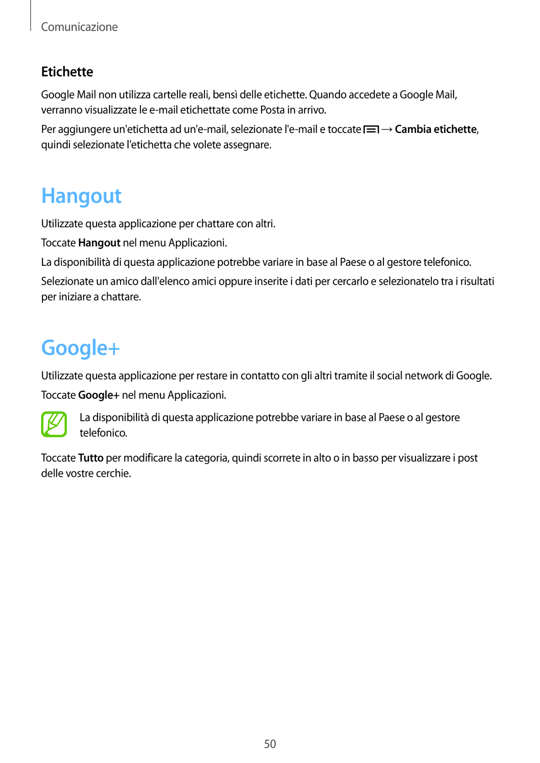 Samsung GT-P5220ZWATIM manual Hangout, Google+, Etichette 