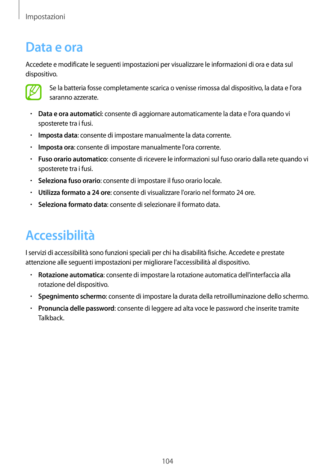 Samsung GT-P5220ZWATIM manual Data e ora, Accessibilità 