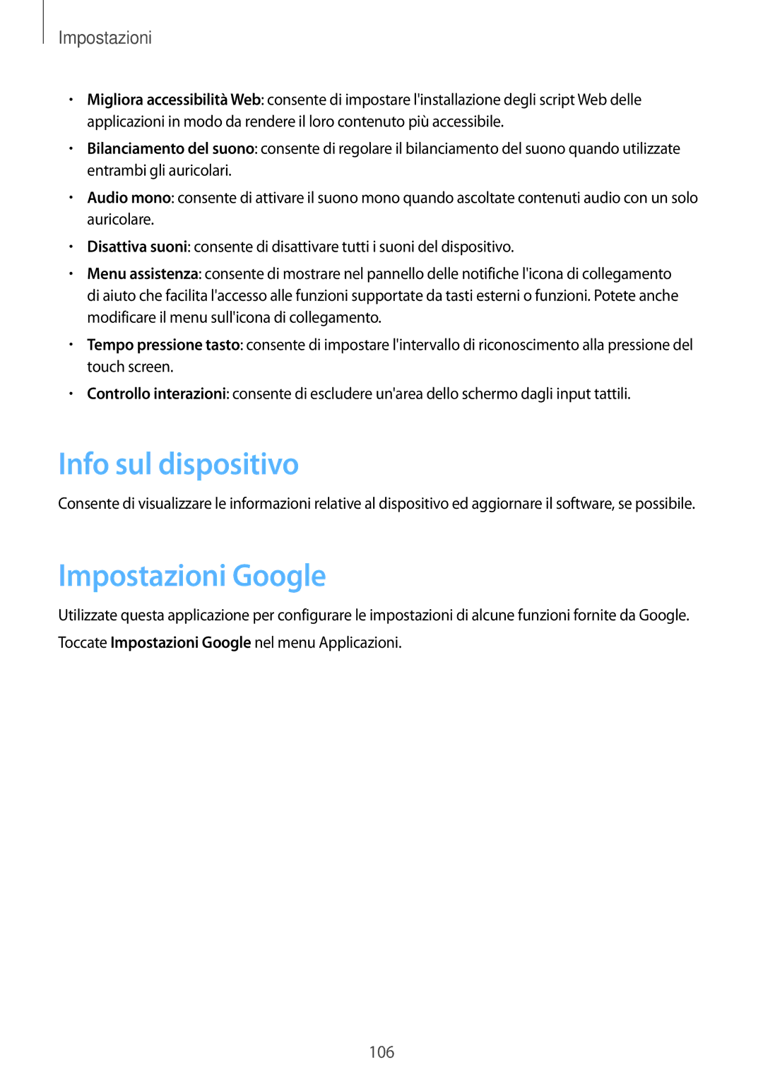 Samsung GT-P5220ZWATIM manual Info sul dispositivo, Impostazioni Google 