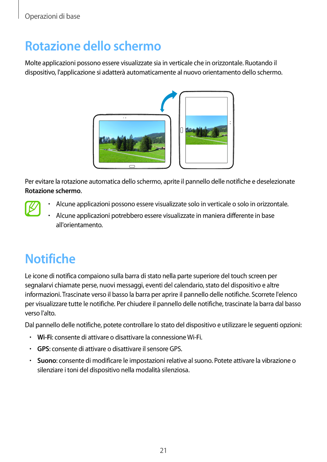 Samsung GT-P5220ZWATIM manual Rotazione dello schermo, Notifiche 