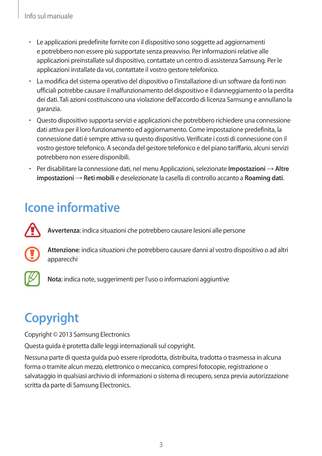 Samsung GT-P5220ZWATIM manual Icone informative, Copyright 