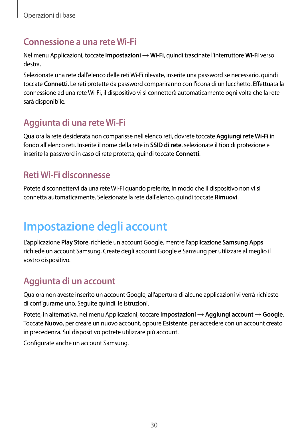 Samsung GT-P5220ZWATIM manual Impostazione degli account, Connessione a una rete Wi-Fi, Aggiunta di una rete Wi-Fi 