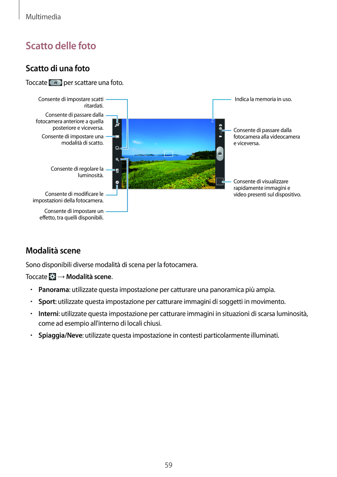 Samsung GT-P5220ZWATIM manual Scatto delle foto, Scatto di una foto, Toccate →Modalità scene 