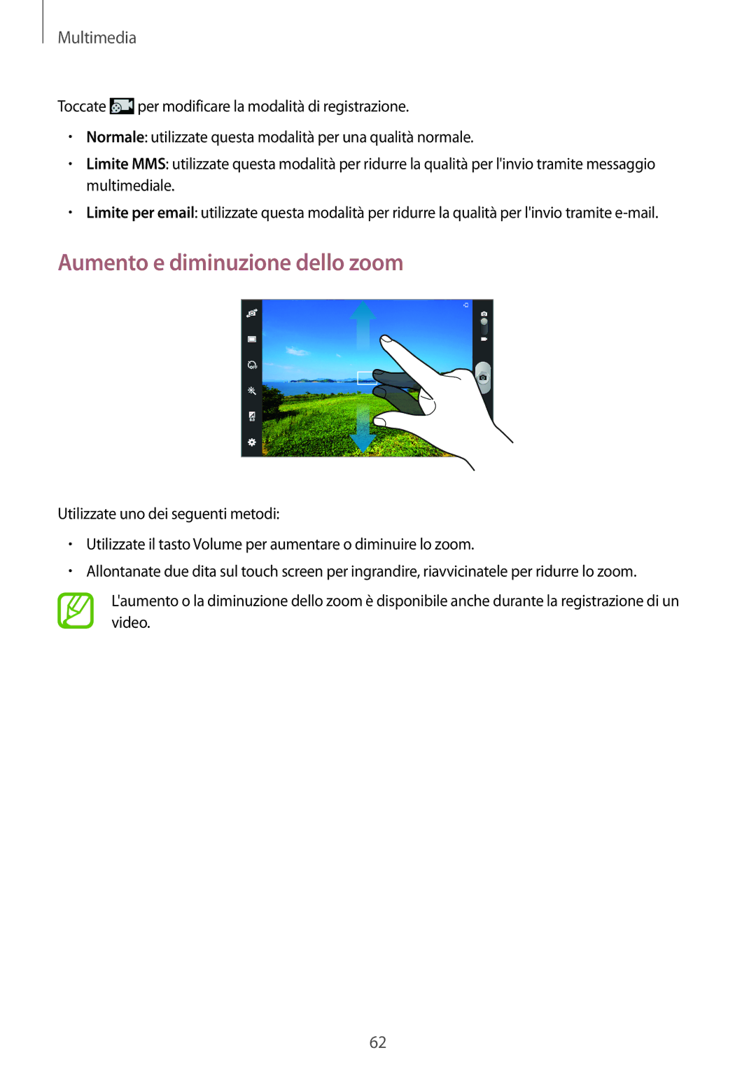 Samsung GT-P5220ZWATIM manual Aumento e diminuzione dello zoom 