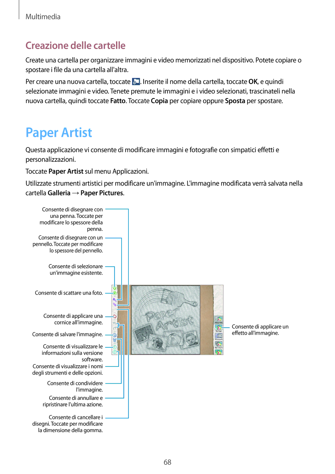 Samsung GT-P5220ZWATIM manual Paper Artist, Consente di disegnare con una penna. Toccate per 