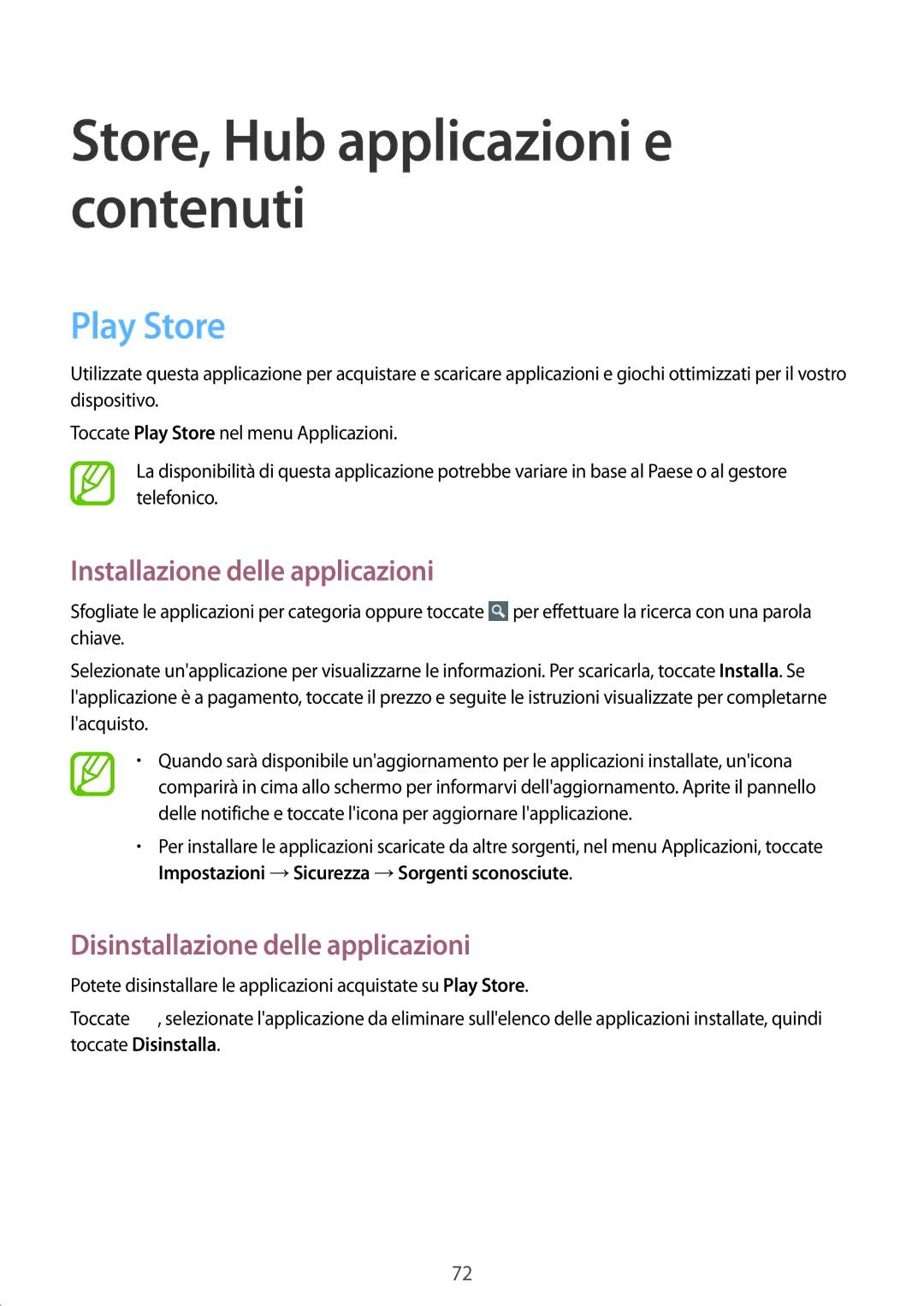 Samsung GT-P5220ZWATIM manual Store, Hub applicazioni e contenuti, Play Store 