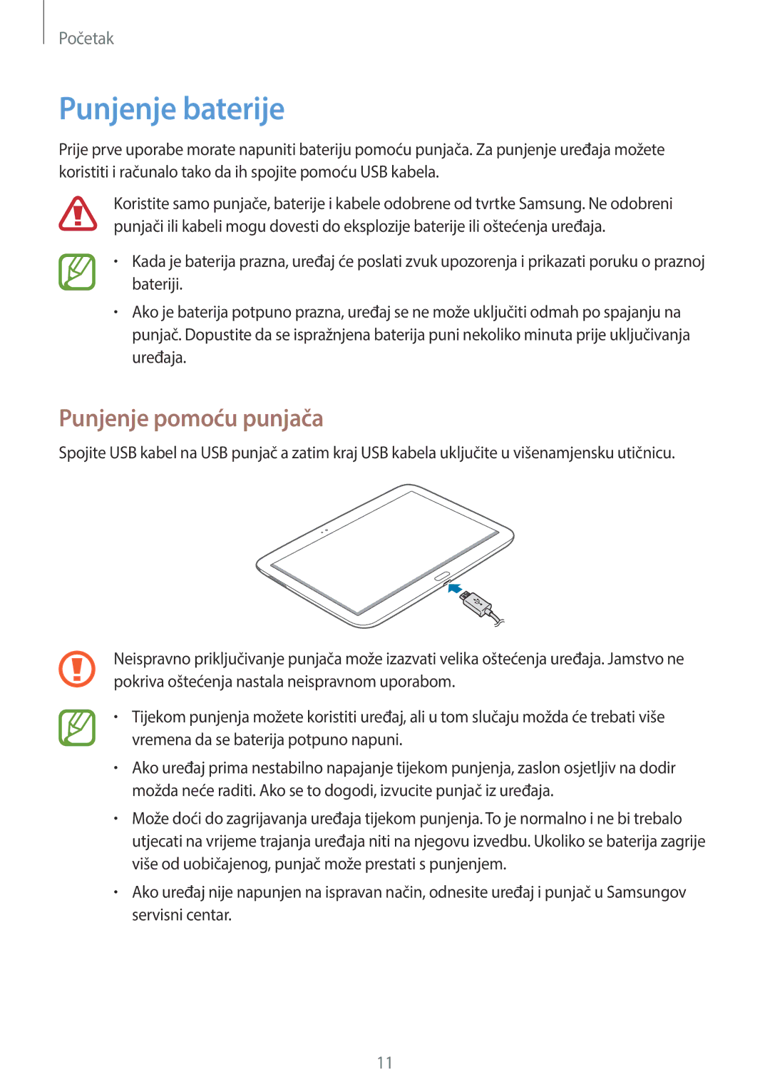 Samsung GT-P5220ZWACRO, GT-P5220ZWAVIP manual Punjenje baterije, Punjenje pomoću punjača 