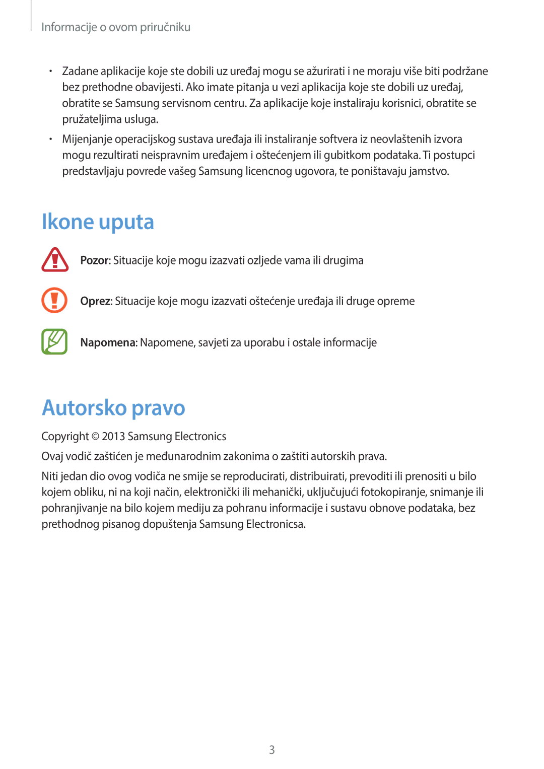 Samsung GT-P5220ZWACRO, GT-P5220ZWAVIP manual Ikone uputa, Autorsko pravo 