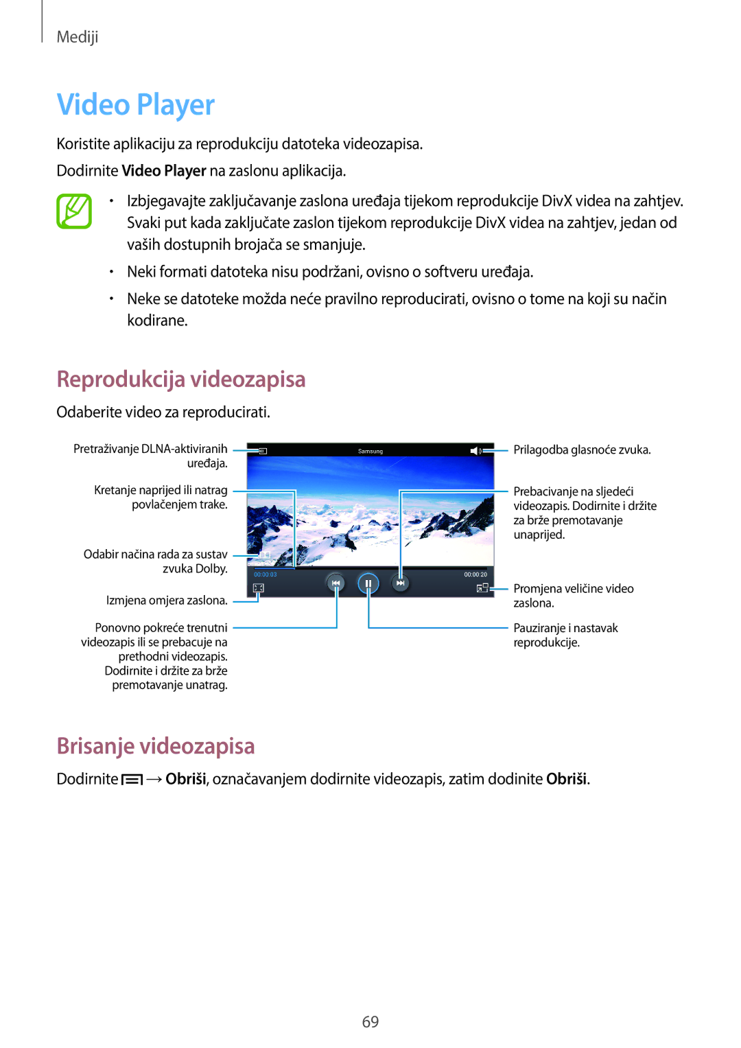 Samsung GT-P5220ZWACRO, GT-P5220ZWAVIP manual Video Player, Brisanje videozapisa 