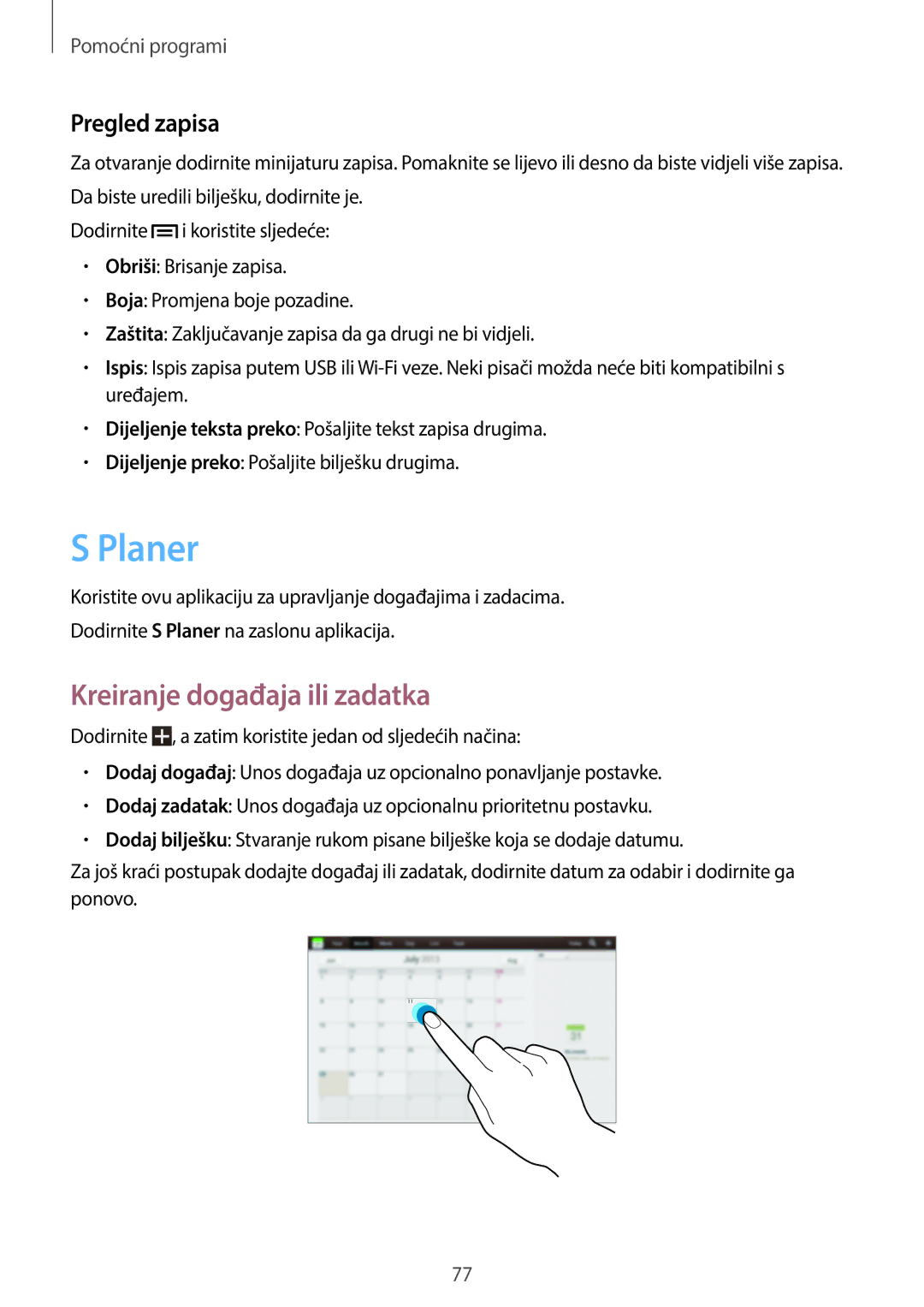 Samsung GT-P5220ZWACRO, GT-P5220ZWAVIP manual Planer, Kreiranje događaja ili zadatka, Pregled zapisa 