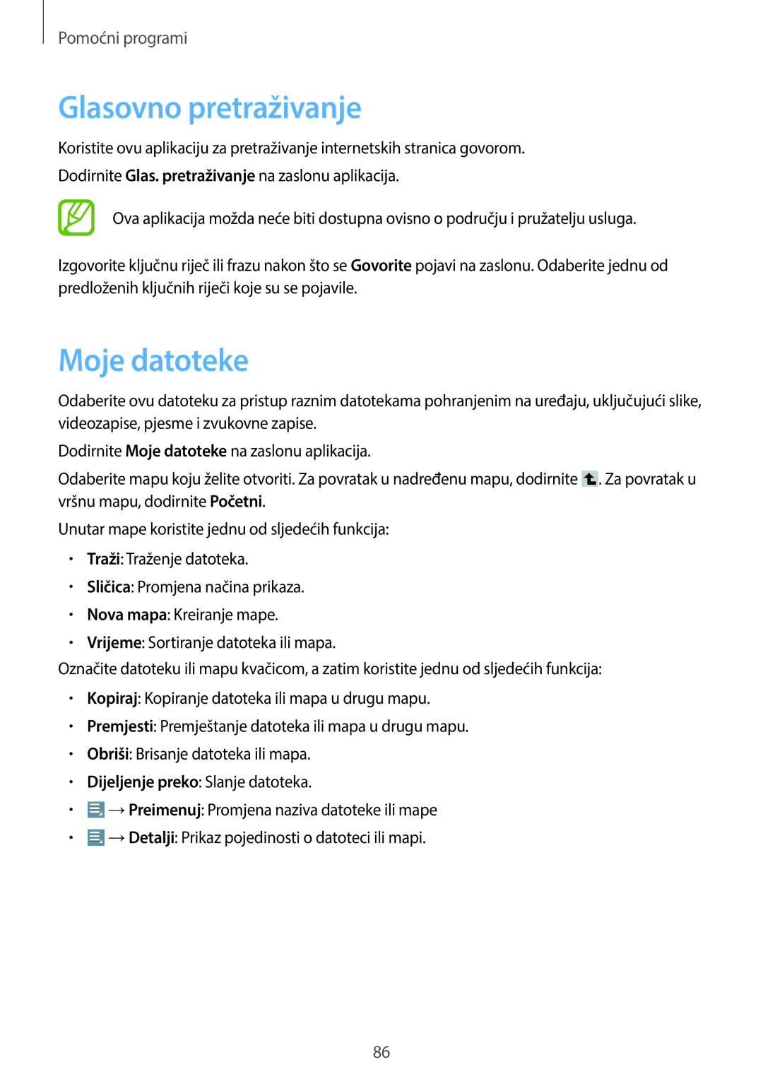 Samsung GT-P5220ZWAVIP, GT-P5220ZWACRO manual Glasovno pretraživanje, Moje datoteke 