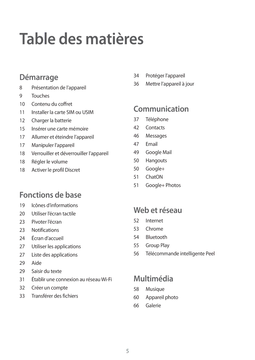 Samsung GT-P5220ZWAFTM, GT-P5220ZWAXEF, GT-P5220MKAXEF, GT-P5220ZWASFR manual Table des matières, Démarrage 