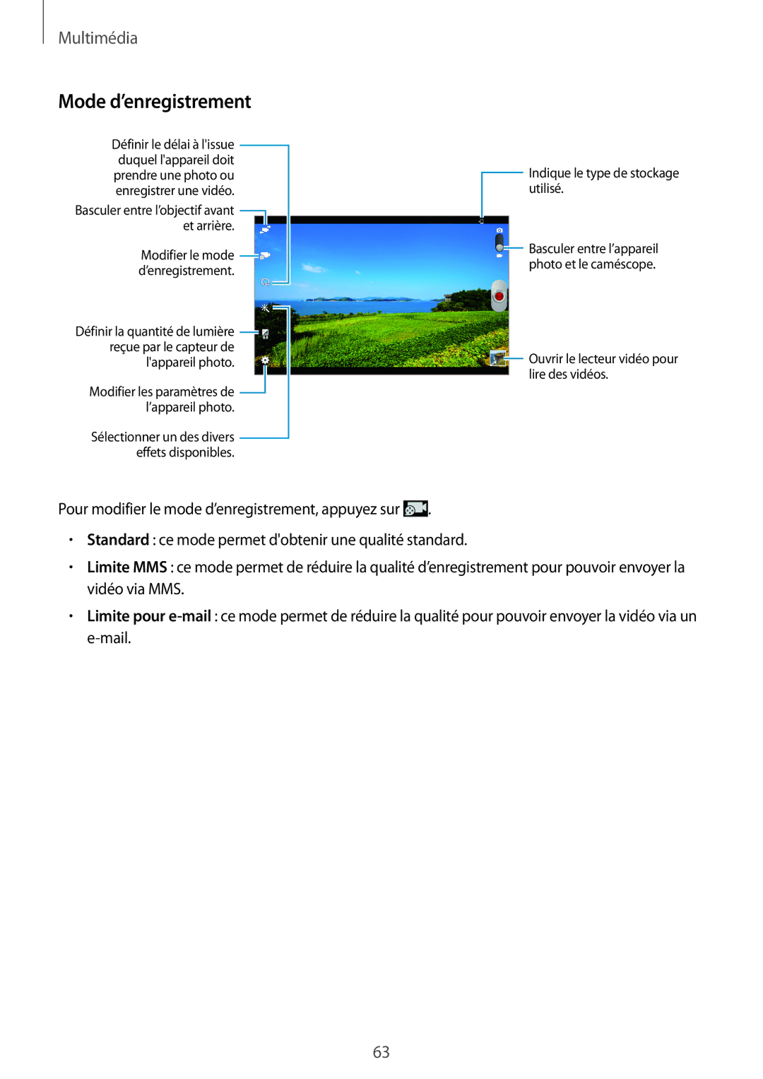 Samsung GT-P5220ZWASFR, GT-P5220ZWAXEF, GT-P5220ZWAFTM, GT-P5220MKAXEF manual Mode d’enregistrement 