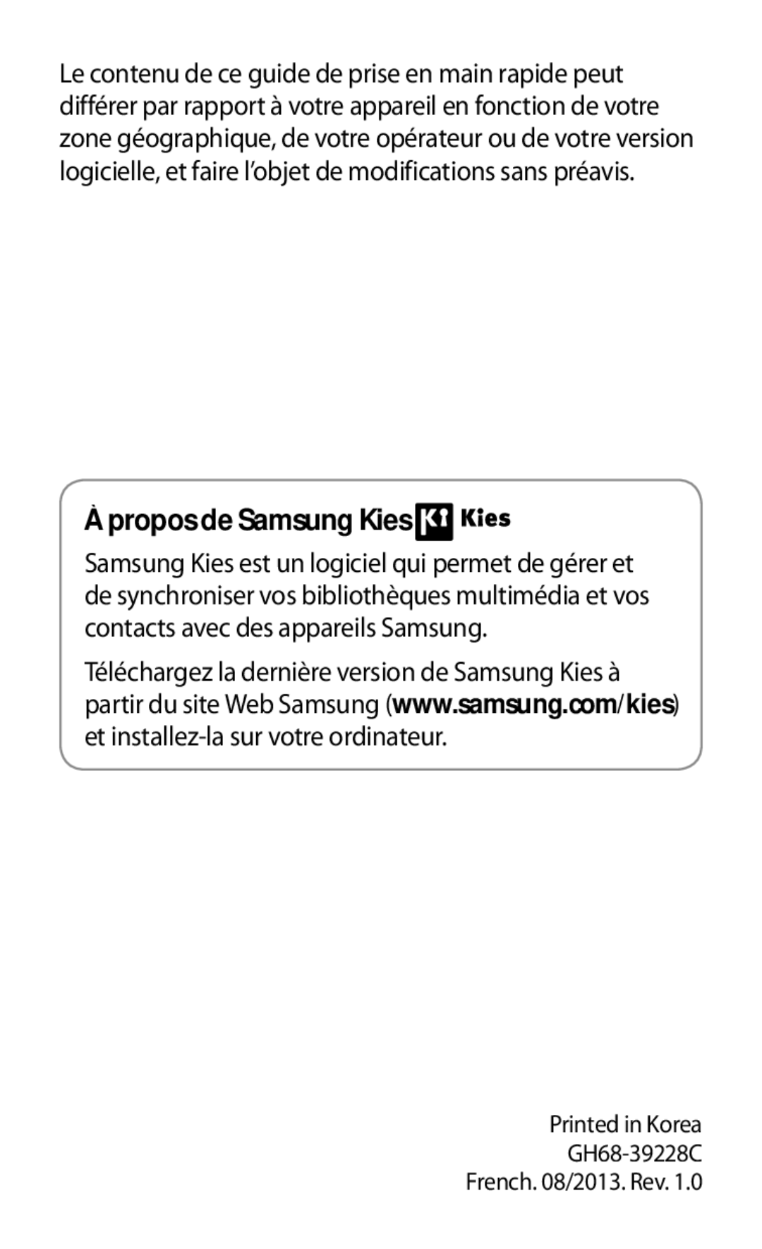 Samsung GT-P5220ZWAXEF, GT-P5220ZWAFTM, GT-P5220MKAXEF, GT-P5220ZWASFR manual Propos de Samsung Kies 