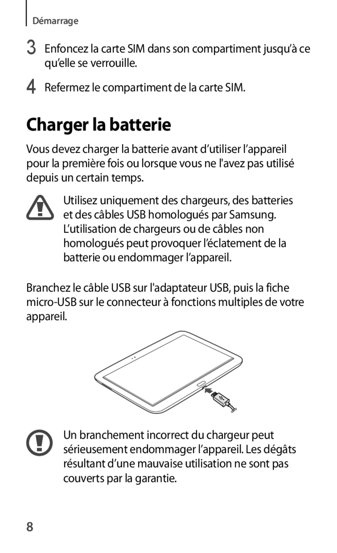 Samsung GT-P5220ZWAXEF, GT-P5220ZWAFTM, GT-P5220MKAXEF, GT-P5220ZWASFR manual Charger la batterie 