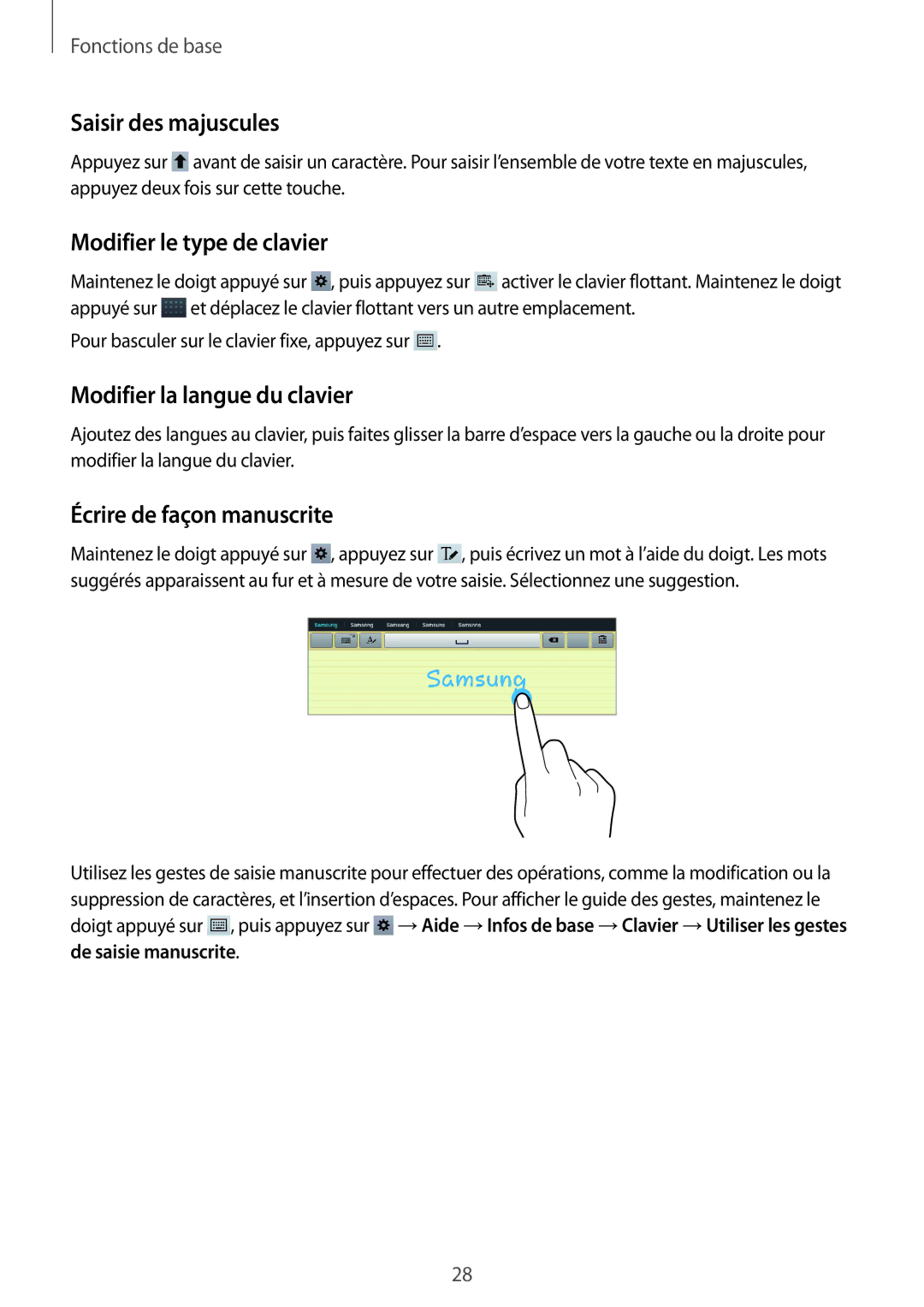 Samsung GT-P5220ZWAXEF, GT-P5220ZWAFTM Saisir des majuscules, Modifier le type de clavier, Modifier la langue du clavier 