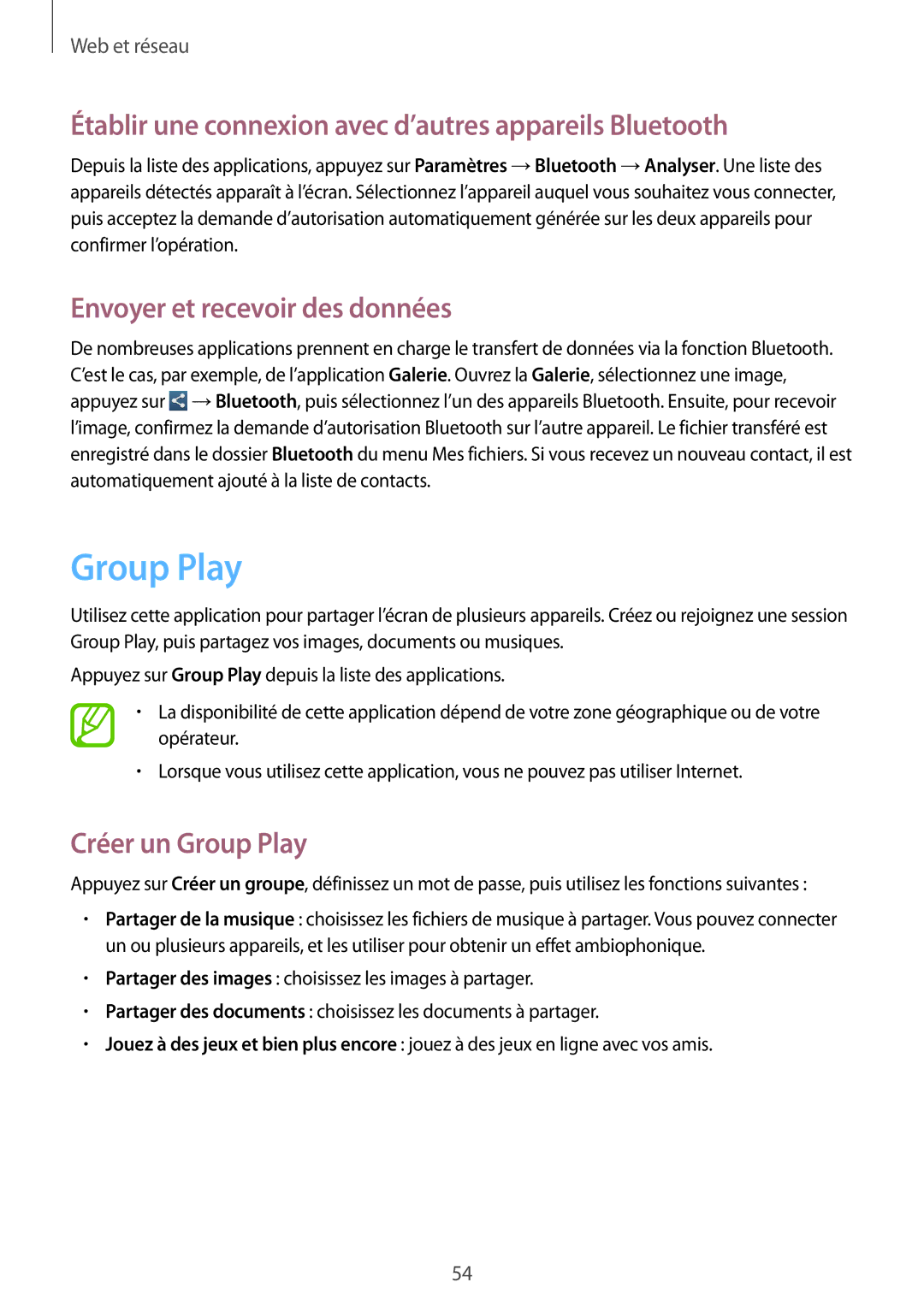Samsung GT-P5220MKAXEF, GT-P5220ZWAXEF Établir une connexion avec d’autres appareils Bluetooth, Créer un Group Play 