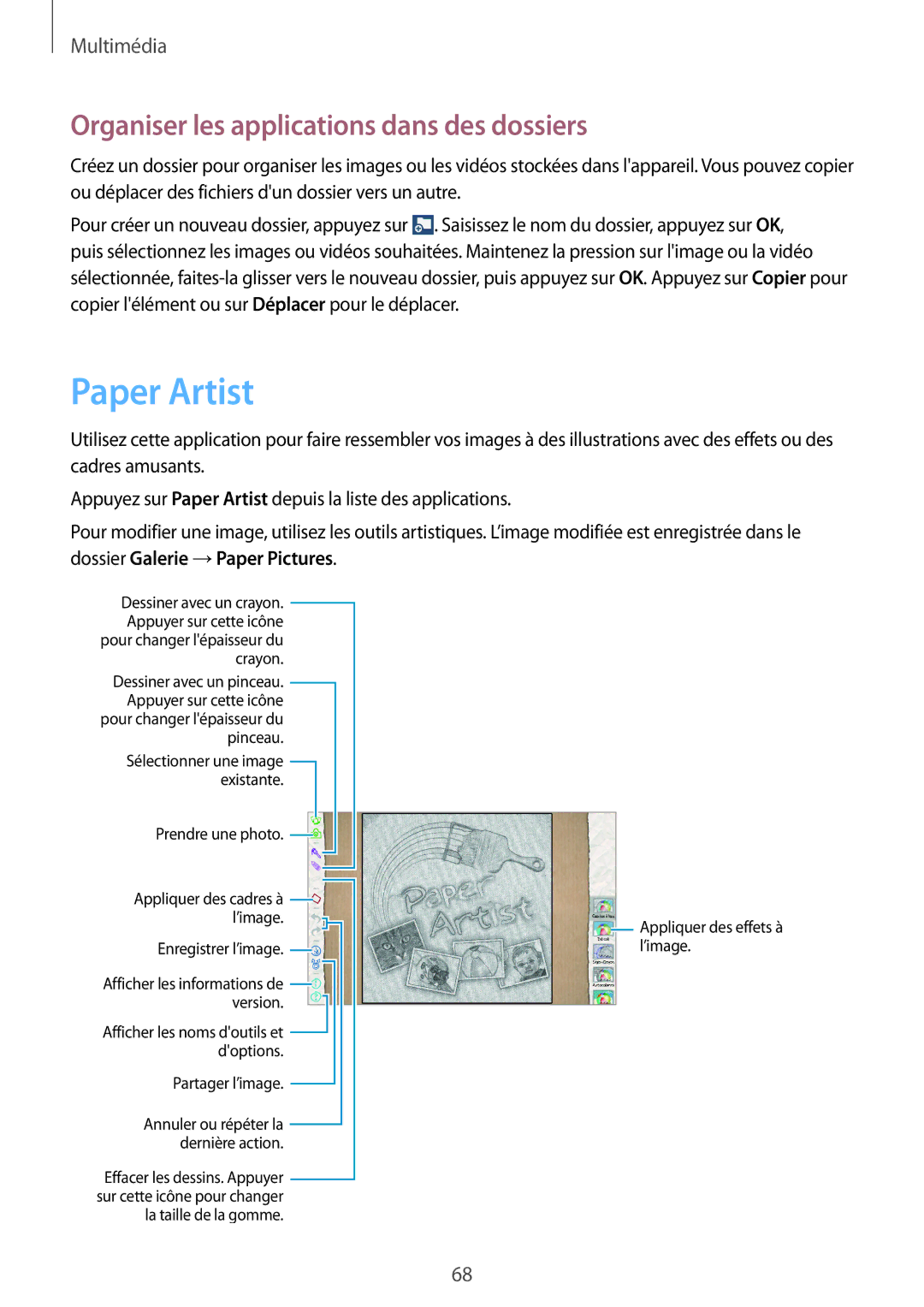 Samsung GT-P5220ZWAXEF, GT-P5220ZWAFTM, GT-P5220MKAXEF manual Paper Artist, Organiser les applications dans des dossiers 