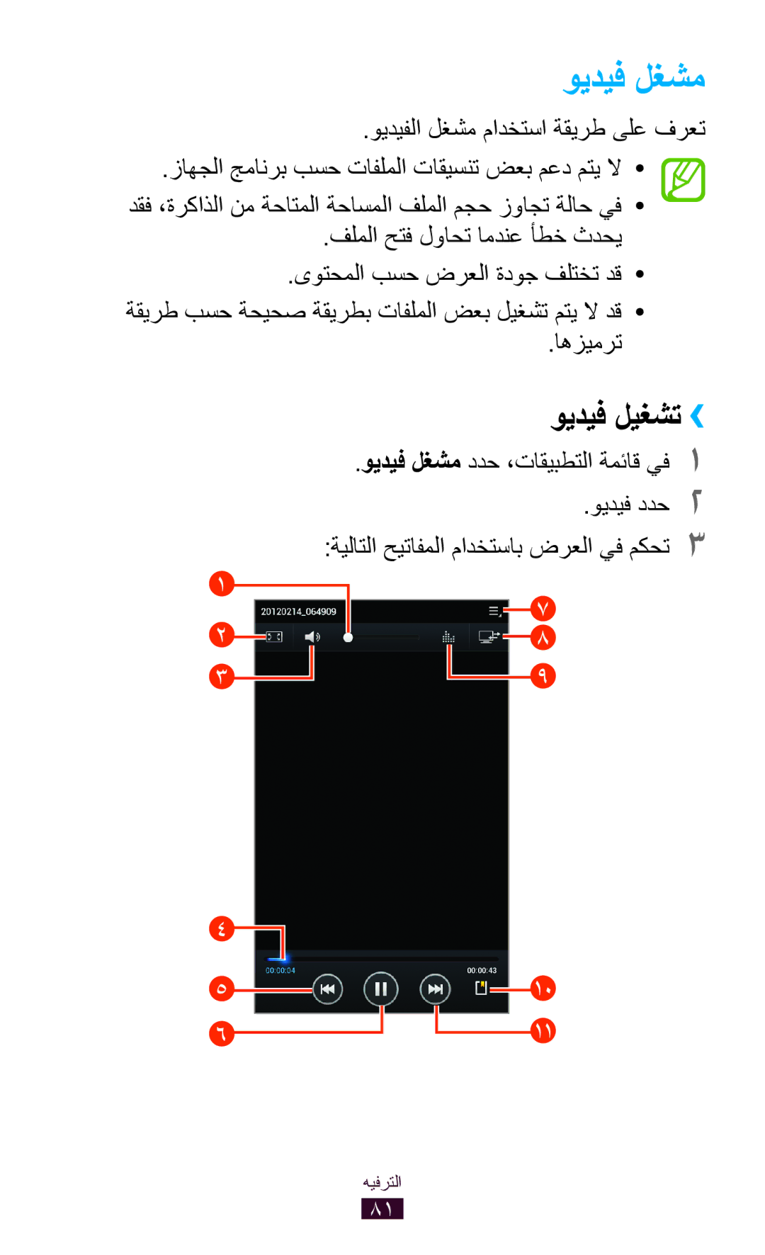 Samsung GT-P6200ZWAAFR, GT-P6200MAAMID, GT-P6200MAAAFR, GT-P6200MAAPAK manual ويديف لغشم ددح ،تاقيبطتلا ةمئاق يف1 