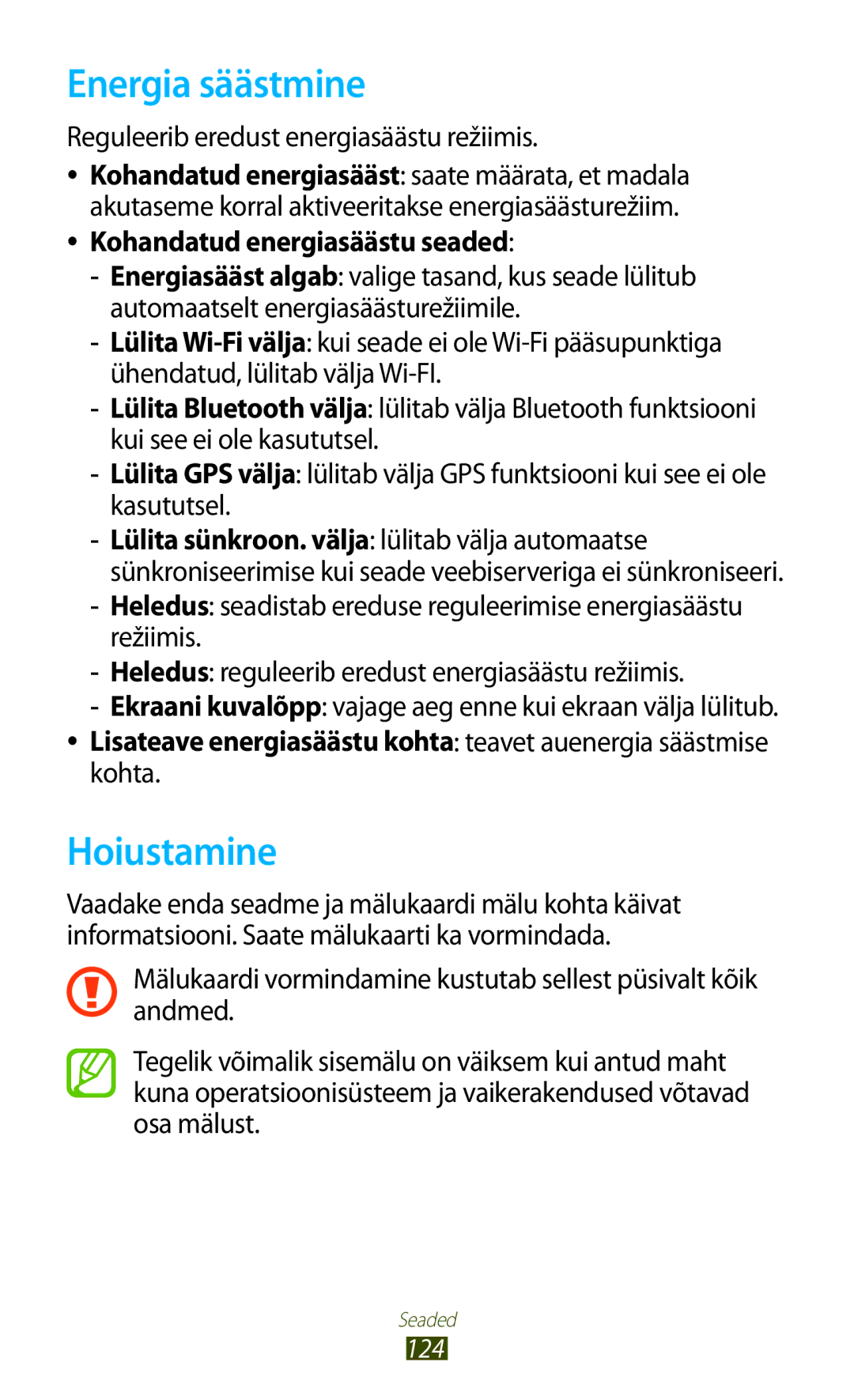 Samsung GT-P6200MAASEB, GT-P6200UWASEB Energia säästmine, Hoiustamine, Reguleerib eredust energiasäästu režiimis, Kohta 