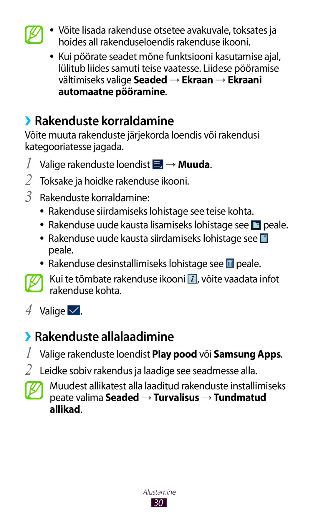 Samsung GT-P6200MAASEB, GT-P6200UWASEB manual ››Rakenduste korraldamine, ››Rakenduste allalaadimine 