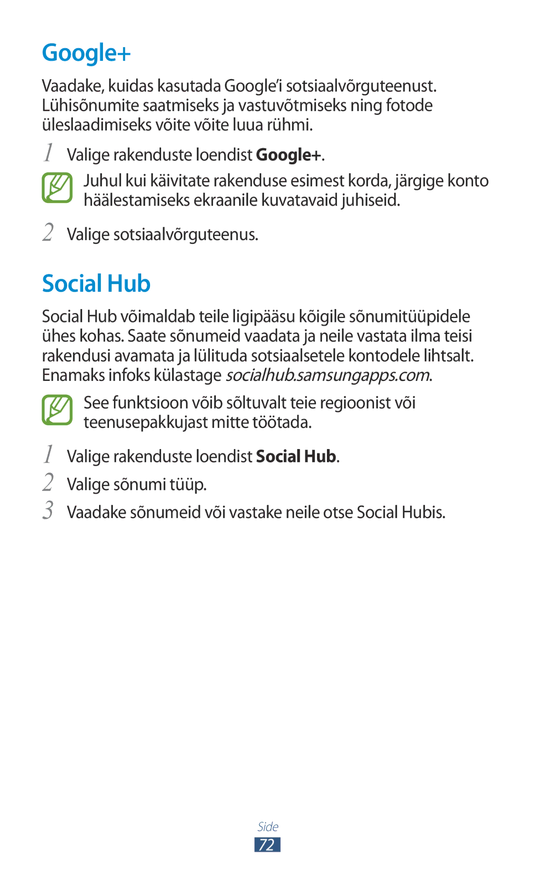 Samsung GT-P6200MAASEB, GT-P6200UWASEB manual Social Hub, Valige rakenduste loendist Google+, Valige sotsiaalvõrguteenus 