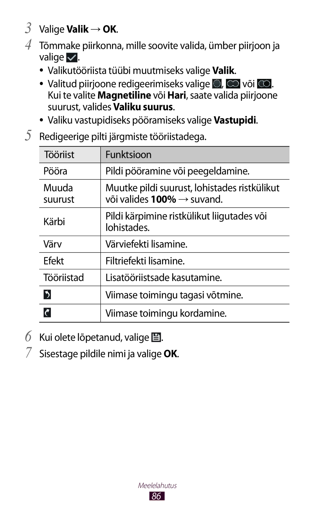 Samsung GT-P6200MAASEB, GT-P6200UWASEB manual Muutke pildi suurust, lohistades ristkülikut 