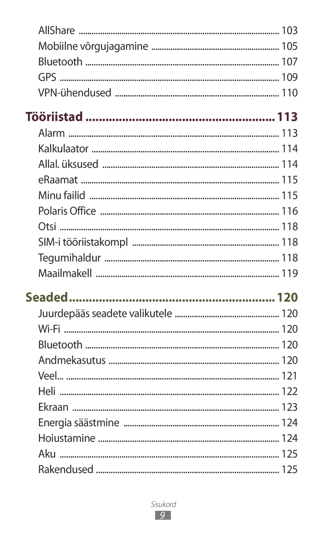 Samsung GT-P6200UWASEB, GT-P6200MAASEB manual Tööriistad 