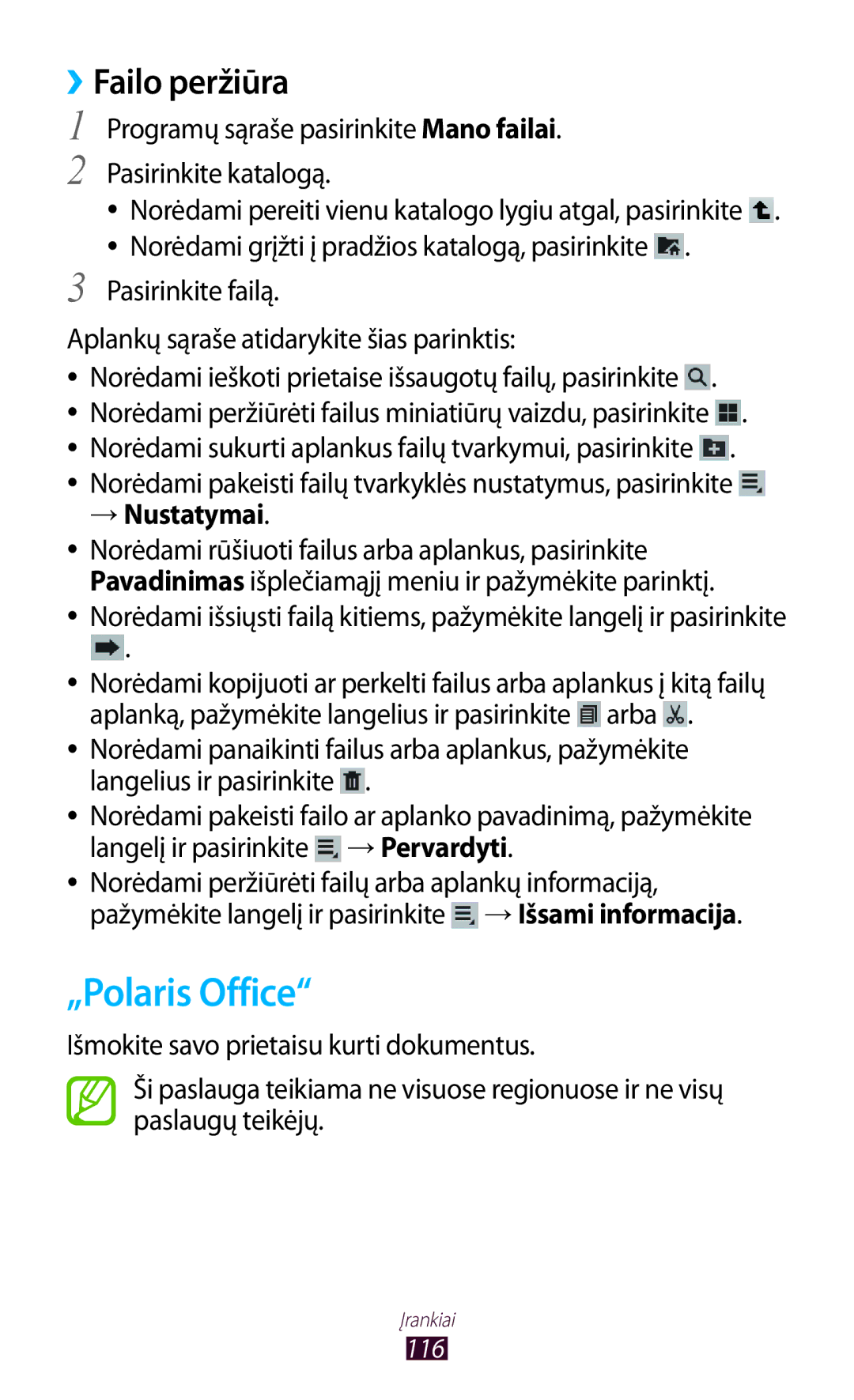 Samsung GT-P6200MAASEB, GT-P6200UWASEB manual „Polaris Office, ››Failo peržiūra, → Nustatymai 