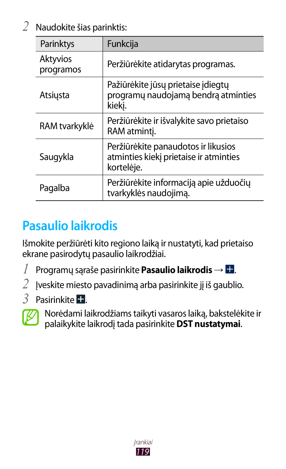 Samsung GT-P6200UWASEB, GT-P6200MAASEB manual Pasaulio laikrodis 