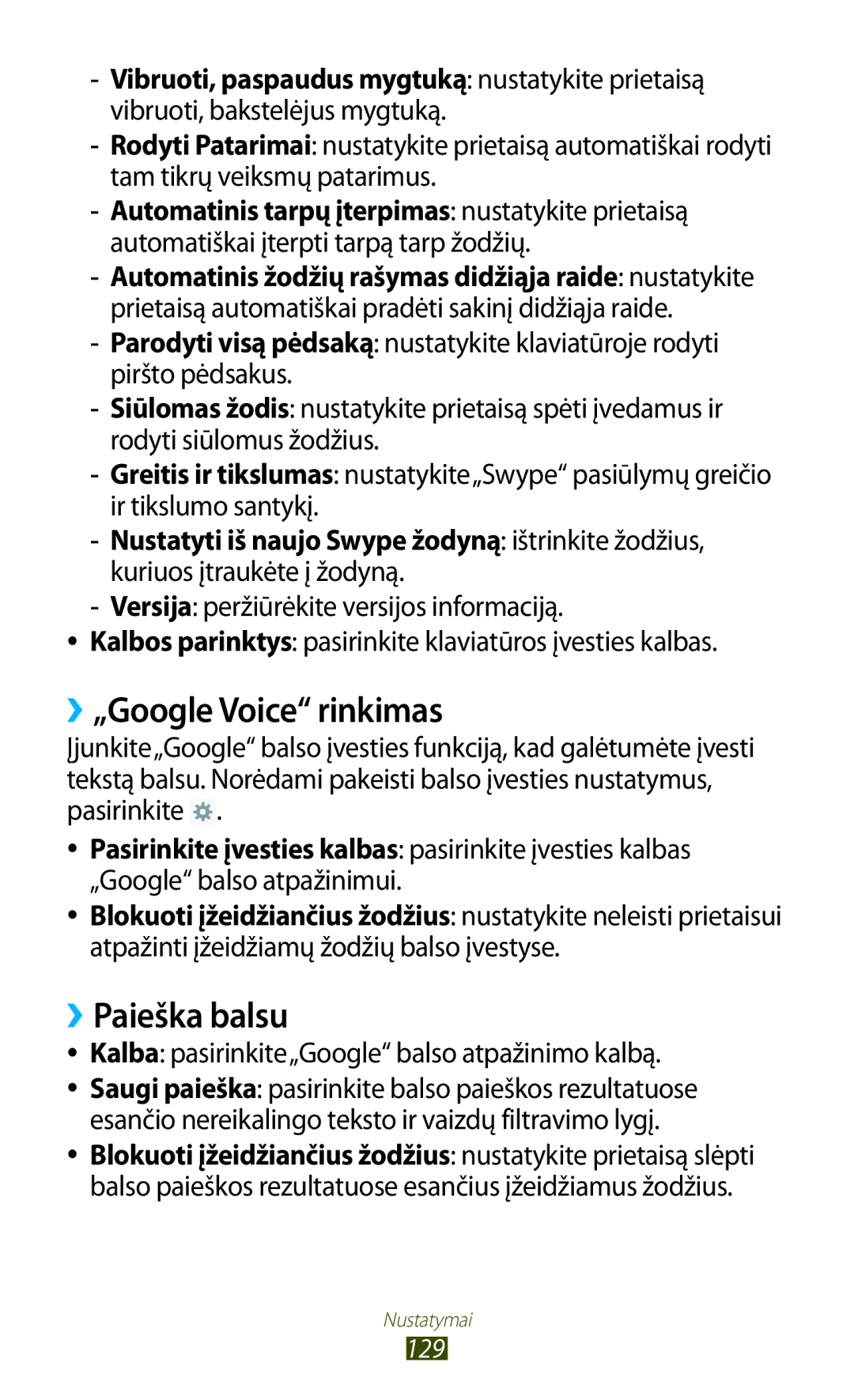 Samsung GT-P6200UWASEB manual ››„Google Voice rinkimas, ››Paieška balsu, Kalba pasirinkite„Google balso atpažinimo kalbą 