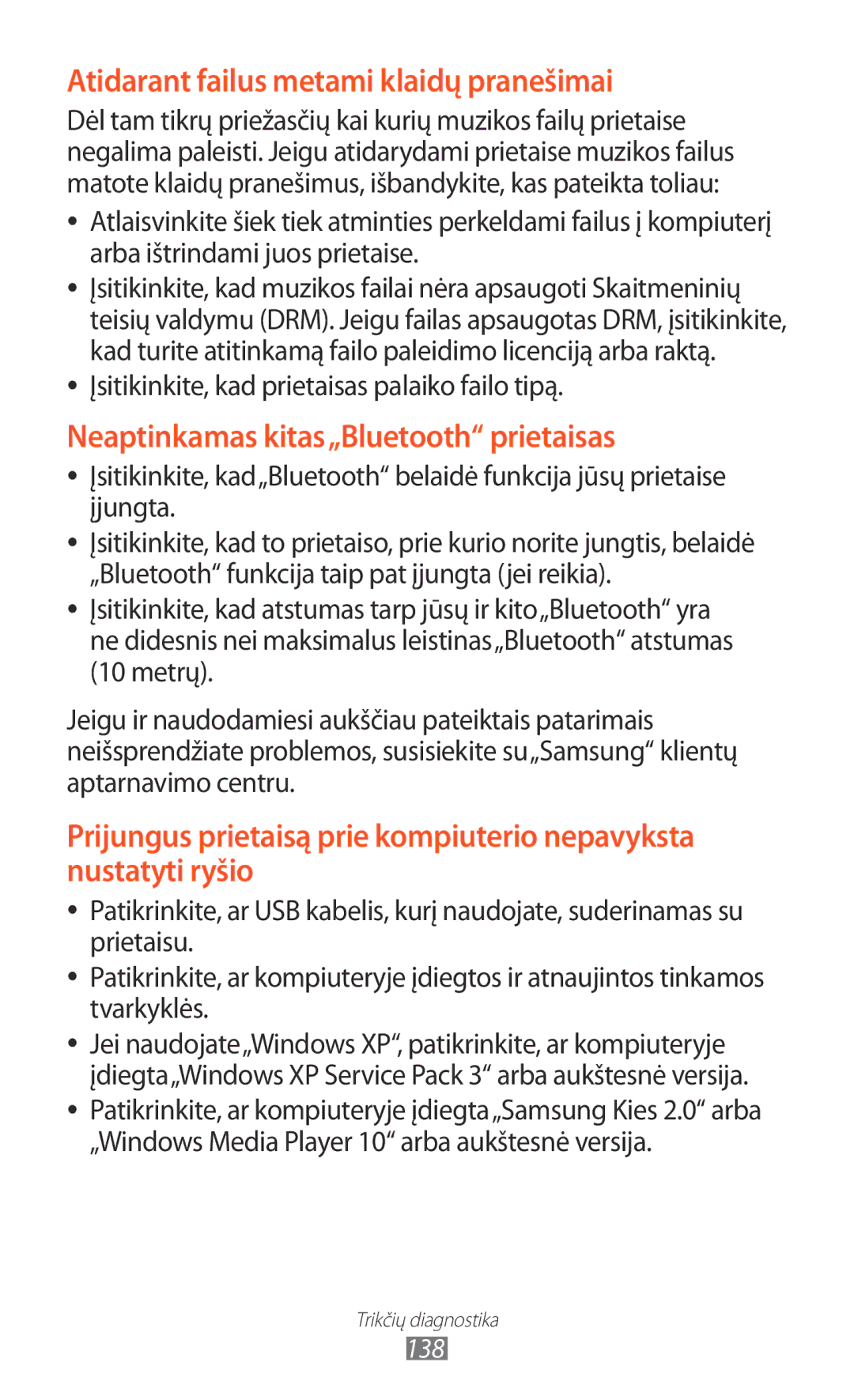 Samsung GT-P6200MAASEB manual Atidarant failus metami klaidų pranešimai, Įsitikinkite, kad prietaisas palaiko failo tipą 