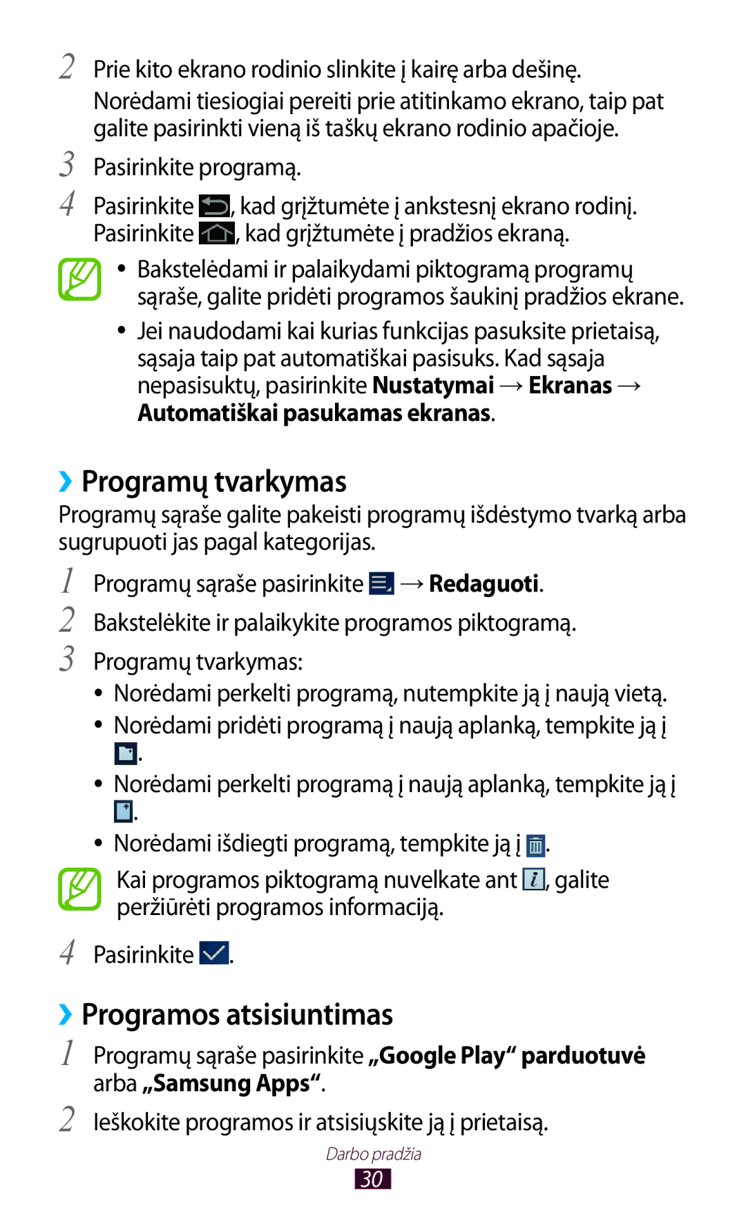 Samsung GT-P6200MAASEB, GT-P6200UWASEB manual ››Programų tvarkymas, ››Programos atsisiuntimas, Arba „Samsung Apps 